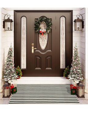 Outdoor Rug 3x5 Washable Cotton Striped Entryway Mat Black Cream Door Rug